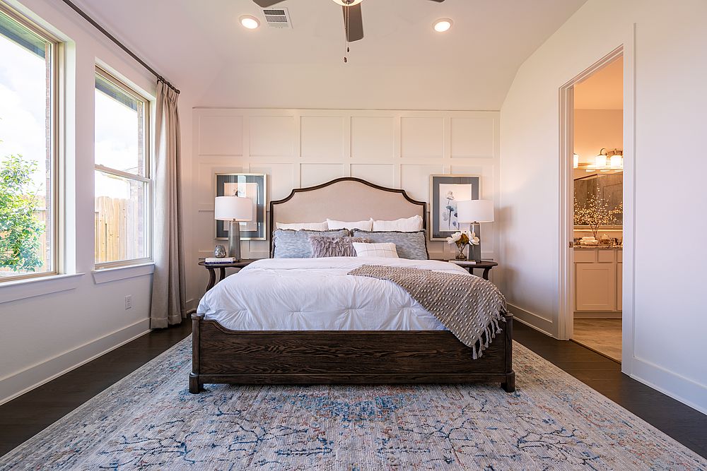 A small master still has space for matching nightstands and a King size bed.